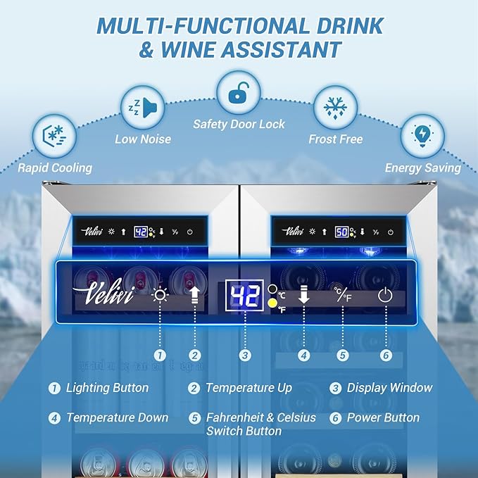 Wine and Beverage Refrigerator Under Counter, 24 Inch Beverage Fridge Dual Zone - Image 4