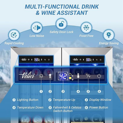 Wine and Beverage Refrigerator Under Counter, 24 Inch Beverage Fridge Dual Zone - Image 4