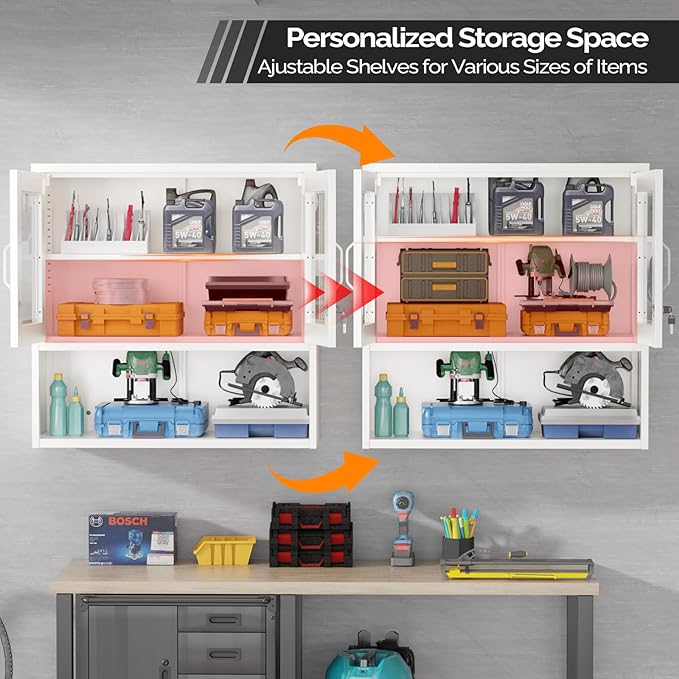 VINGLI Metal Wall Cabinet with Locking Glass Doors, Adjustable Shelf, Wall - Image 3