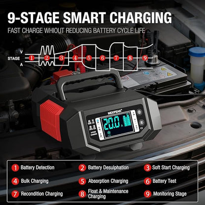 NEXPEAK 1-20A Battery Charger, Trickle Charger Car Battery Charger 12V 24V - Image 6