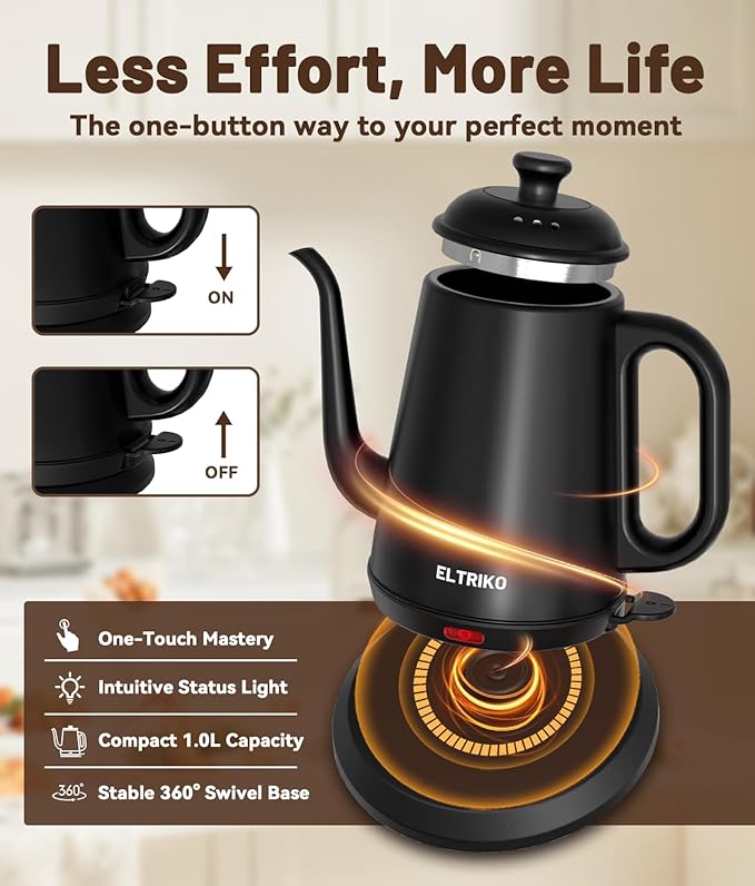 Gooseneck Electric Kettle, 1L Water Boiler, Pour Over Coffee & Tea, 1000W Fast - Image 6