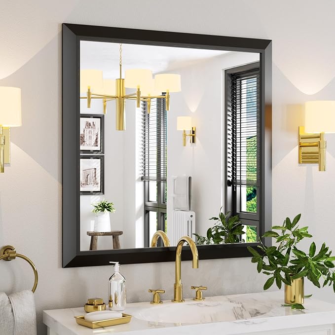 Amorho Black Bathroom Mirror, 36x36 Inch Thick Metal Framed Wall Mirrors - Image 8