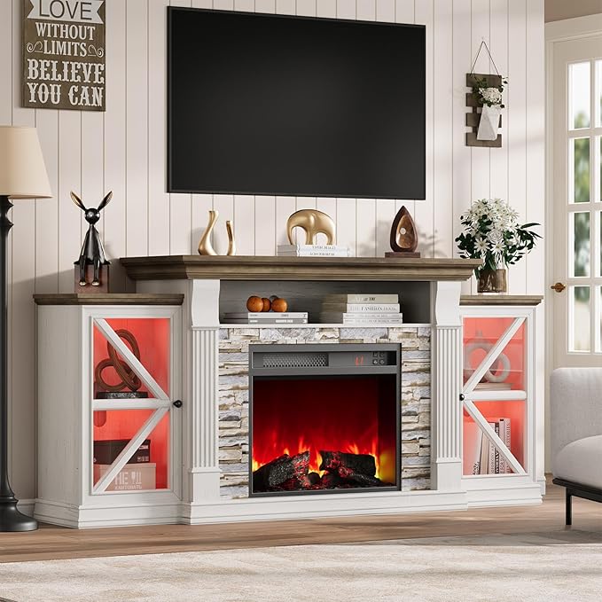 QUW Electric Fireplace TV Stand, Modern TV Console Table - Image 2