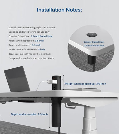 Jgstkcity Pop Up Power Outlet for Countertops & Desks, 2.5-Inch Hole Flush - Image 5