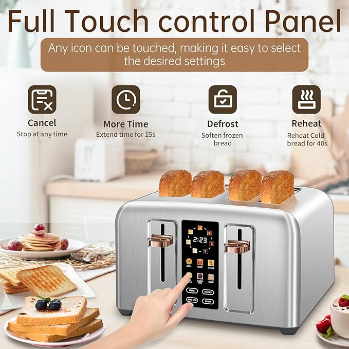 SEEDEEM Toaster 4 Slice, Stainless Toaster & Touch Control, LCD Display - Image 4