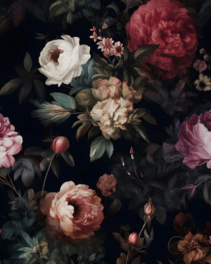 Black Vintage Floral Peel and Stick Wallpaper 17.5" x 118" | Waterproof Vinyl Self Adhesive Removable Renter Friendly Floral Contact Paper