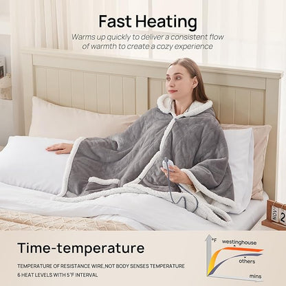 Westinghouse Wearable Heated Throw Blanket, Electric Heated Wrap Poncho Shawl - Image 5