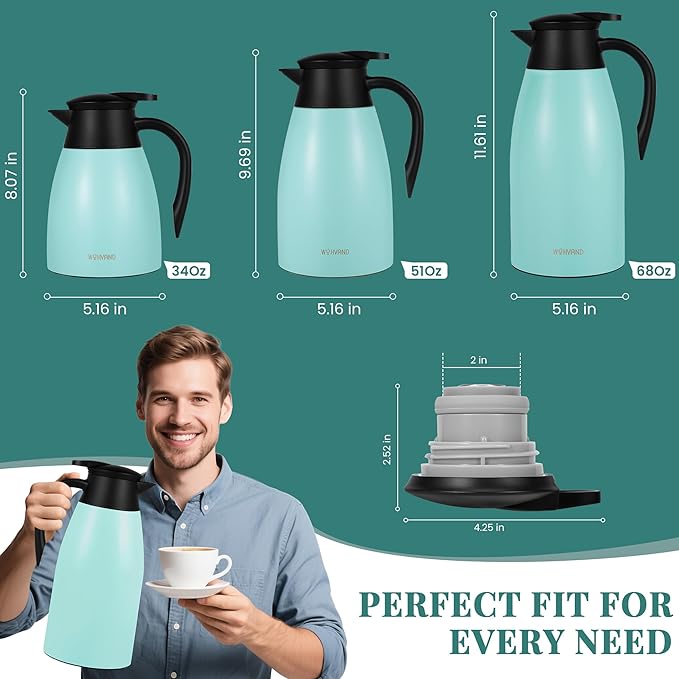 68 Oz Thermal Coffee Carafe, Stainless Steel Insulated Vacuum coffee crafts to - Image 4