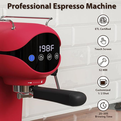Espresso Machine with Steam Milk Frother Semi Automatic 20 Bar Compact Red with - Image 4