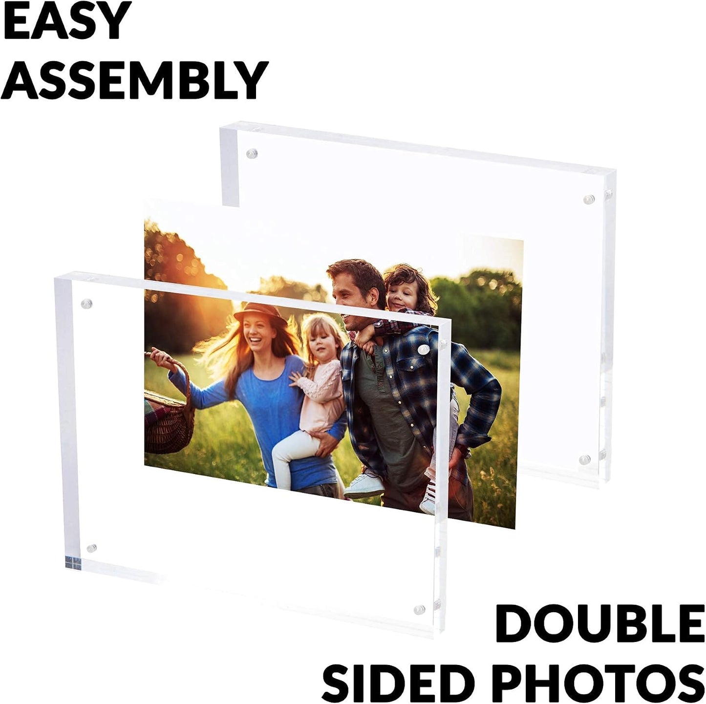 SimbaLux Magnetic Acrylic Picture Photo Frame 8x10 inches UV Protection | 24mm Thick, Clear Glass Like, Double Sided Frameless Desktop Floating Display, Free Standing, 20% Thicker than Most, 1 Pack