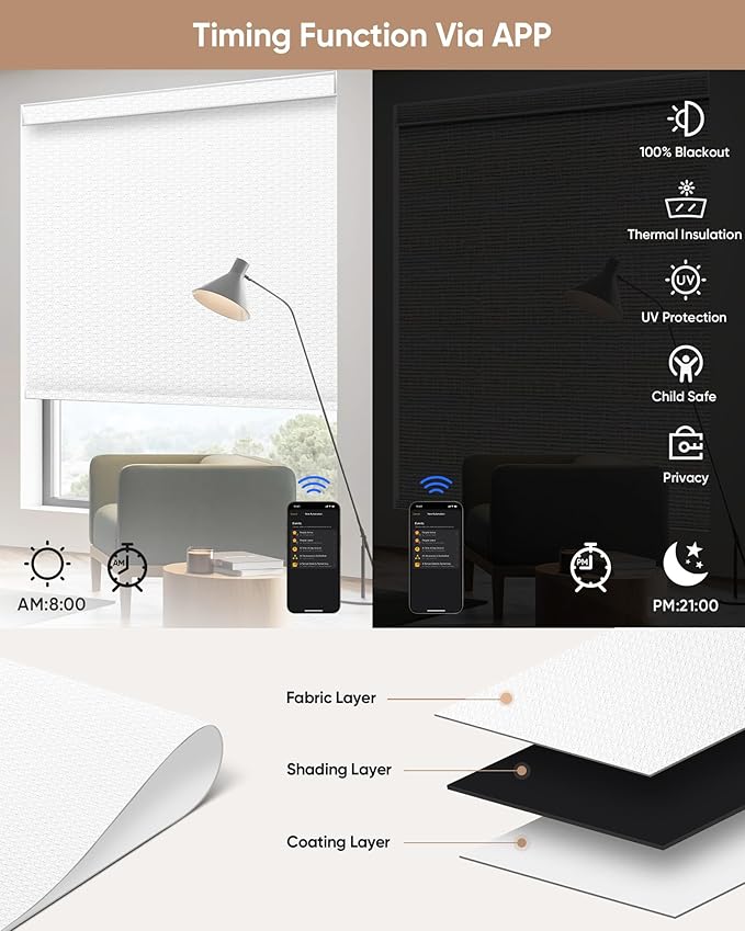 Kincmo Motorized Blinds with Remote, 100% Blackout Motorized Roller Shades Work - Image 4