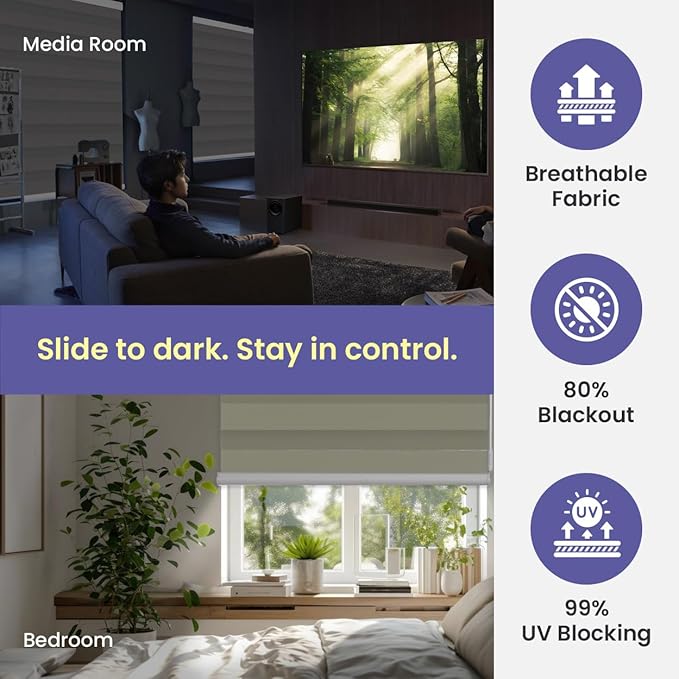FOIRESOFT Standard Blackout Zebra Roller Blinds Dual Layer Privacy Shade - Image 4