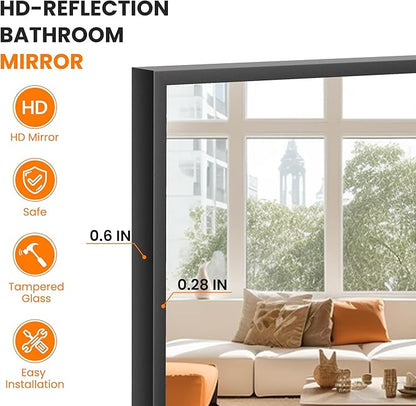 Bathroom Vanity Mirror for Wall, HD Shatterproof Glass, Hangs Horizontally or - Image 3