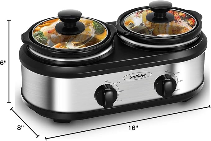 Sunvivi Dual Pot Slow Cooker, 2 Pot Small Mini Crock Buffet Server and Warmer - Image 8