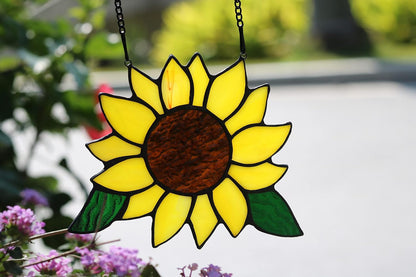 Sunflower Stained Glass Window Hanging,Sunflowers Suncatcher Gifts | Sunflowers Gifts Stained Glass Window Hanging,Handmade Sunflower Suncatcher for Window, Sunflower Gifts for Women,Grandmother