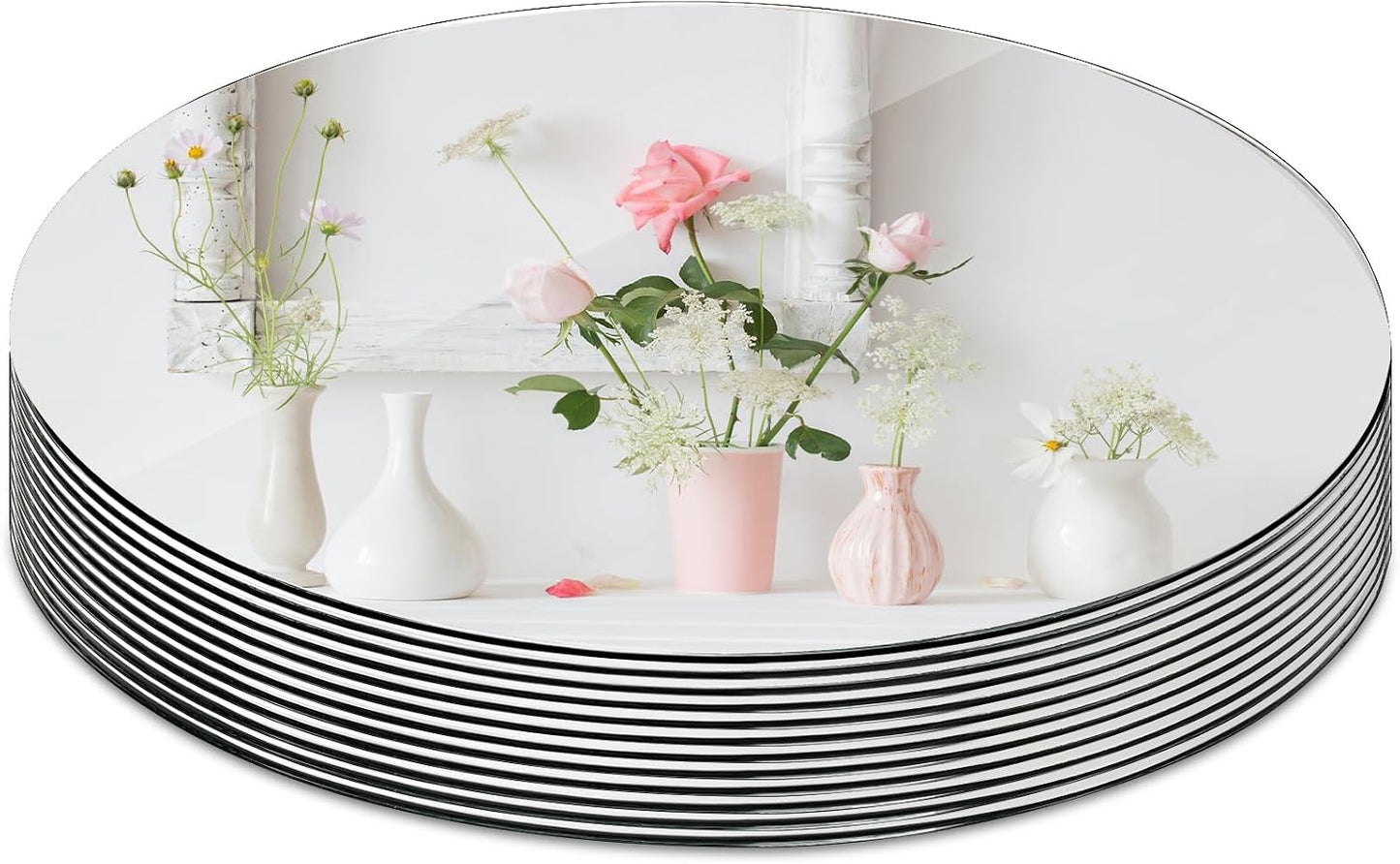 Set of 12 Round Mirror Trays, 10 Inch Glass Mirrors Candle Plate Large Circle Mirrors Wall Mount Glass Mirror Tiles for Table Centerpieces, Crafts, Wedding, Party Decorations
