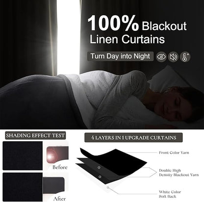 Black Curtains for Bedroom 90 Inch Long 2 Panels Set - Image 2