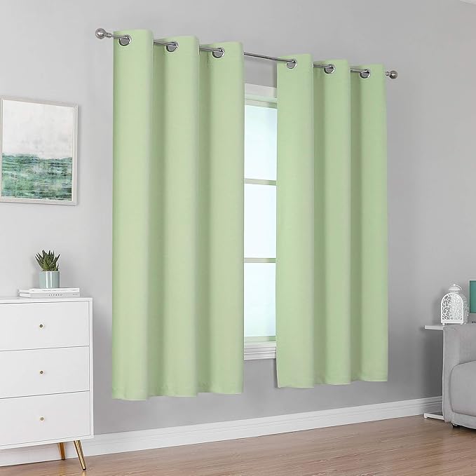 DUALIFE Light Green Room Darkening Curtains 72 inch Length Solid Bedroom - Image 2