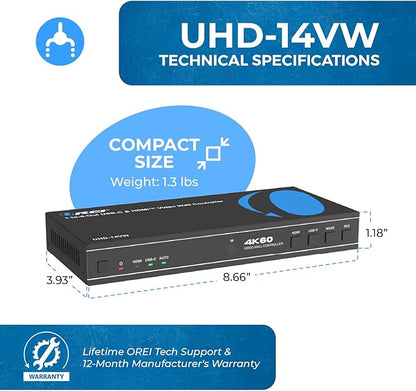 OREI 4K 2x2 HDMI or USB-C Video Wall Controller Processor Display Upto 4K 60hz - Image 5