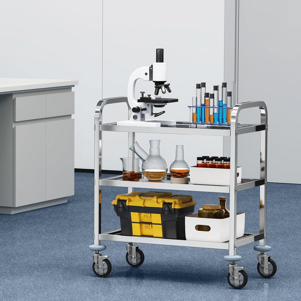 VEVOR Stainless Steel Cart, 3 Layers Lab Utility Cart 220 lbs Weight Capacity...