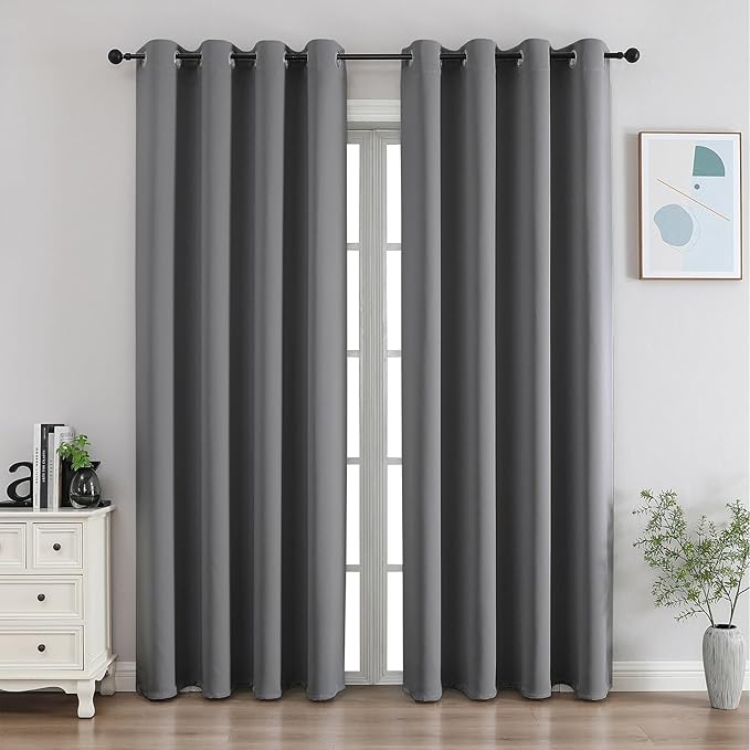 CUCRAF Light Grey Blackout Curtains 90 Inches Long, Thermal Insulated Noise by CUCRAF