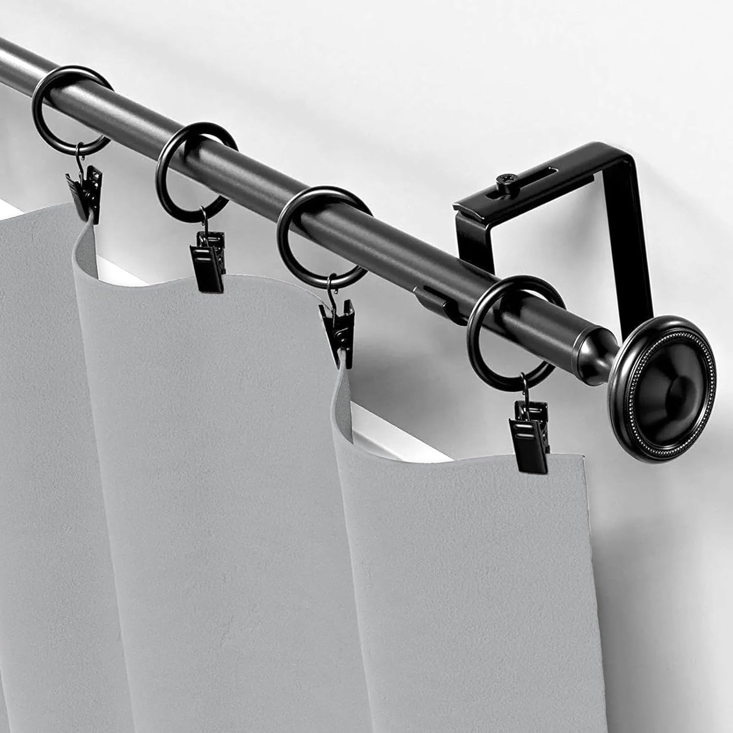 Ninsula 26 PCS Curtain Rings with Clips, Curtain Hooks for Drapes, Curtain Clips with Rings 1.26” Interior Diameter, Black Curtain Rings Fit up to 1 inch Curtain Rod