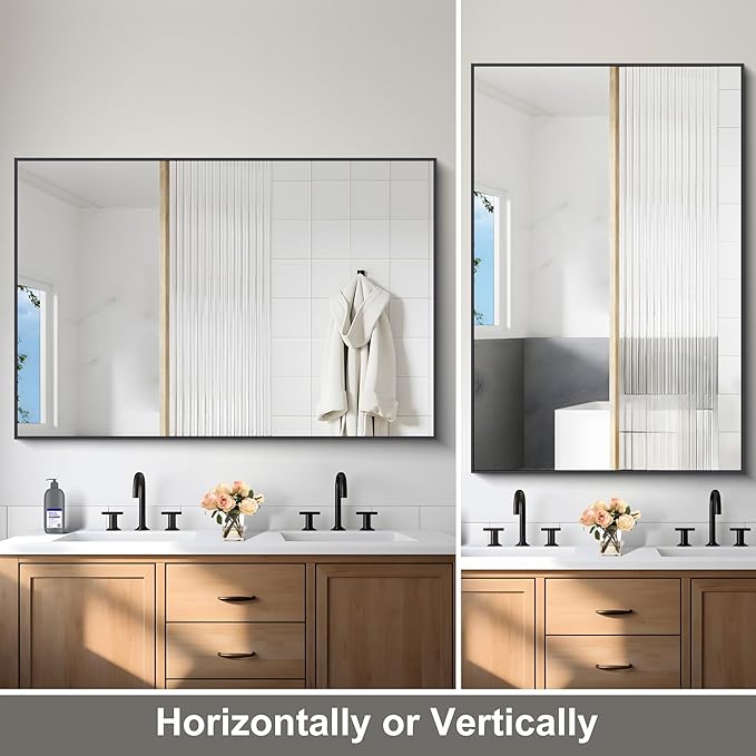 Black Bathroom Mirror for Wall, 60x40 Inch Rectangle Mirrors - Image 7