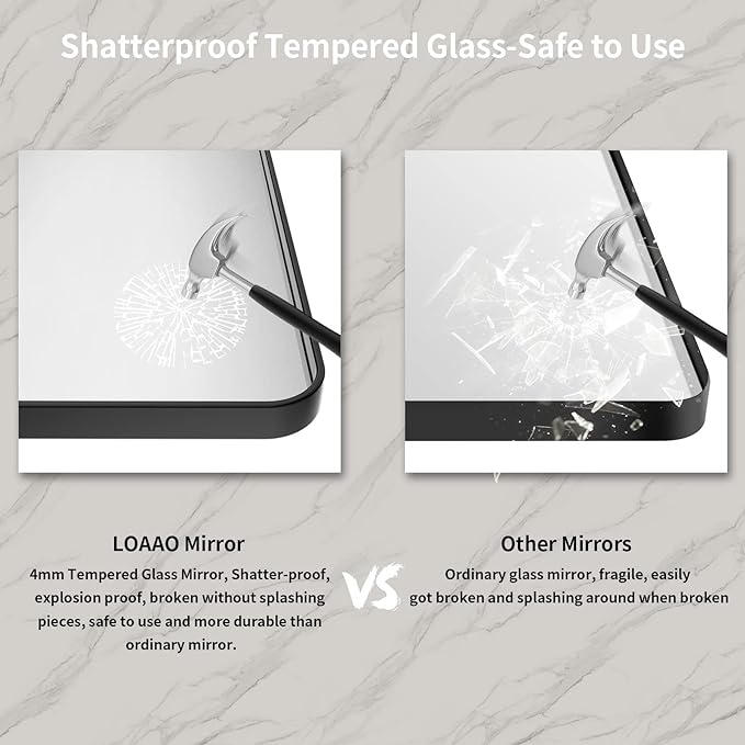 LOAAO 48X32 Inch Black Metal Framed Bathroom Mirror - Image 6