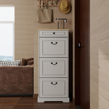 Shoe Storage Cabinet with 3 Flip Drawers&1 Drawer, Freestanding Shoe Cabinet by LOCSEAR