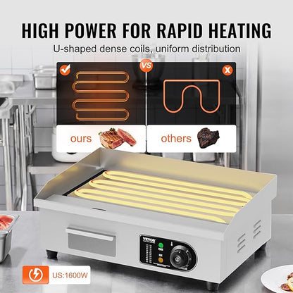 VEVOR Commercial Electric Griddle, 1600W Countertop Half-Flat Top Grill - Image 3