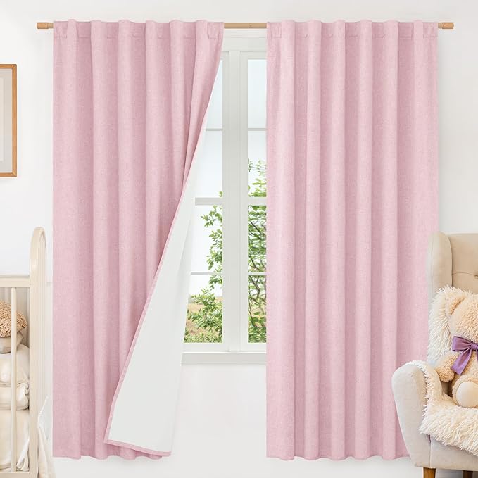 LAMIT 100% Blackout Linen Curtains, 72 Inches Linen Textured Thermal Bedroom by LAMIT
