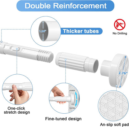 Long Tension Rod 39-144inch White Tension Curtain Rods no Drilling | 1.26" Diameter Outdoor Curtain Rod for Patio,Windows,Anywhere Heavy Duty Spring Rods Adjustable