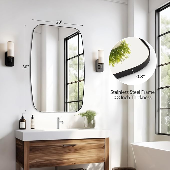 Black Oval Mirror, Oblong Bathrrom Mirror Modern Anti Rust - Image 2