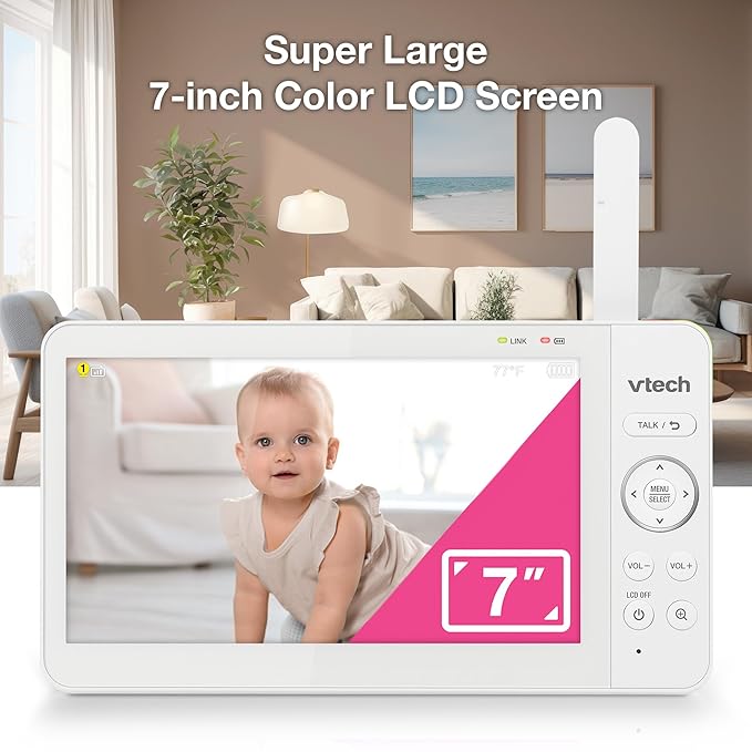 VTech Video Baby Monitor with 7" Color LCD Screen, Rechargeable Battery - Image 3