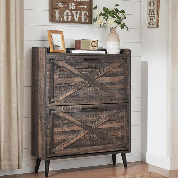 Shoe Storage Cabinet, Farmhouse Shoe Organizer by Barnyatoh