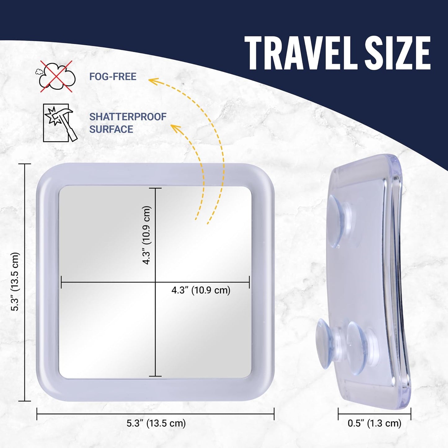 Small Travel Fogless Shower Mirror for Shaving, 5.3" x 5.3" | Built for Everyday Durability: Shatterproof Stick On Shave Mirror for Bathroom - Triple Suction Cups, Compact, & Anti-Fog