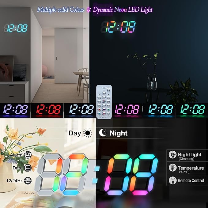 KOSUMOSU LED Wall Clock 15" RGB Digital LED Clock - Image 2