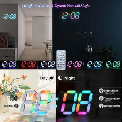 KOSUMOSU LED Wall Clock 15" RGB Digital LED Clock - Image 2