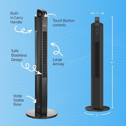 NEXAIR 42” Oscillating Tower Fan, 3 Speed Portable Fan Tower - Image 6