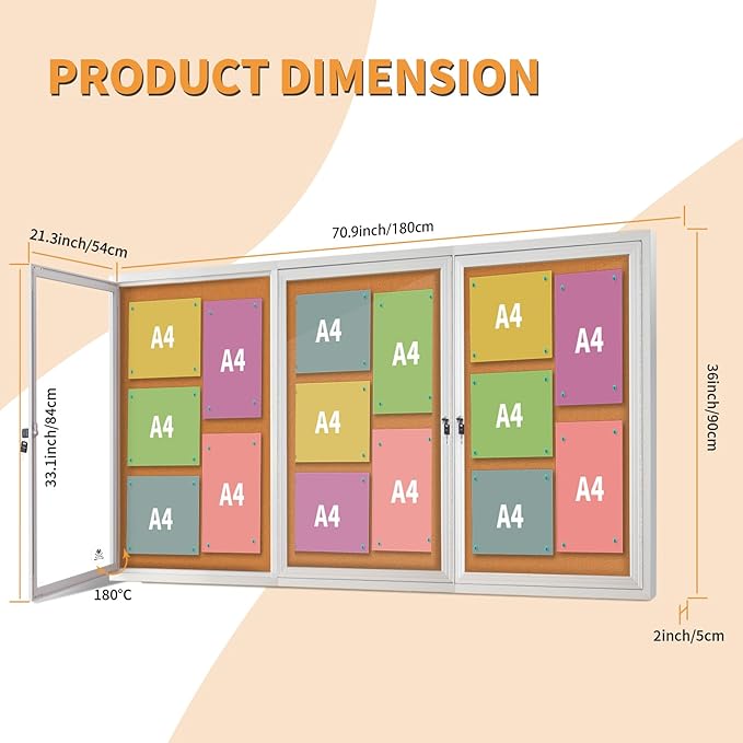 Lockable Outdoor Enclosed Bulletin Board, Weatherproof Cork Noticeboard - Image 2