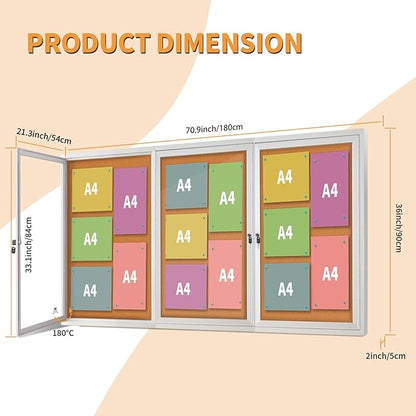 Lockable Outdoor Enclosed Bulletin Board, Weatherproof Cork Noticeboard - Image 2
