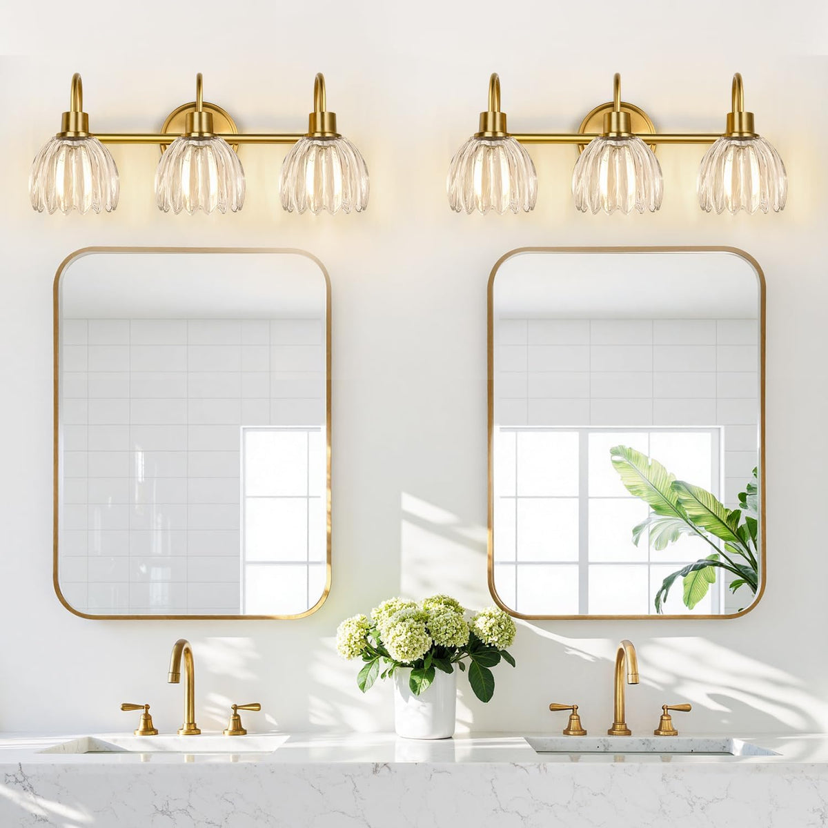 3-Light Bathroom Light Fixtures, 20" Brushed Gold Vanity Lights for Bath...