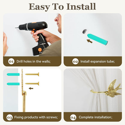 2 Pcs Vintage Heavy Duty Gold Brass Bird Head Curtain Tiebacks, Wall Mounted Handcrafted Animal Sculpture Curtain Holdbacks, Decorative Curtain Hooks for Living Room、 Bedroom and Home Office