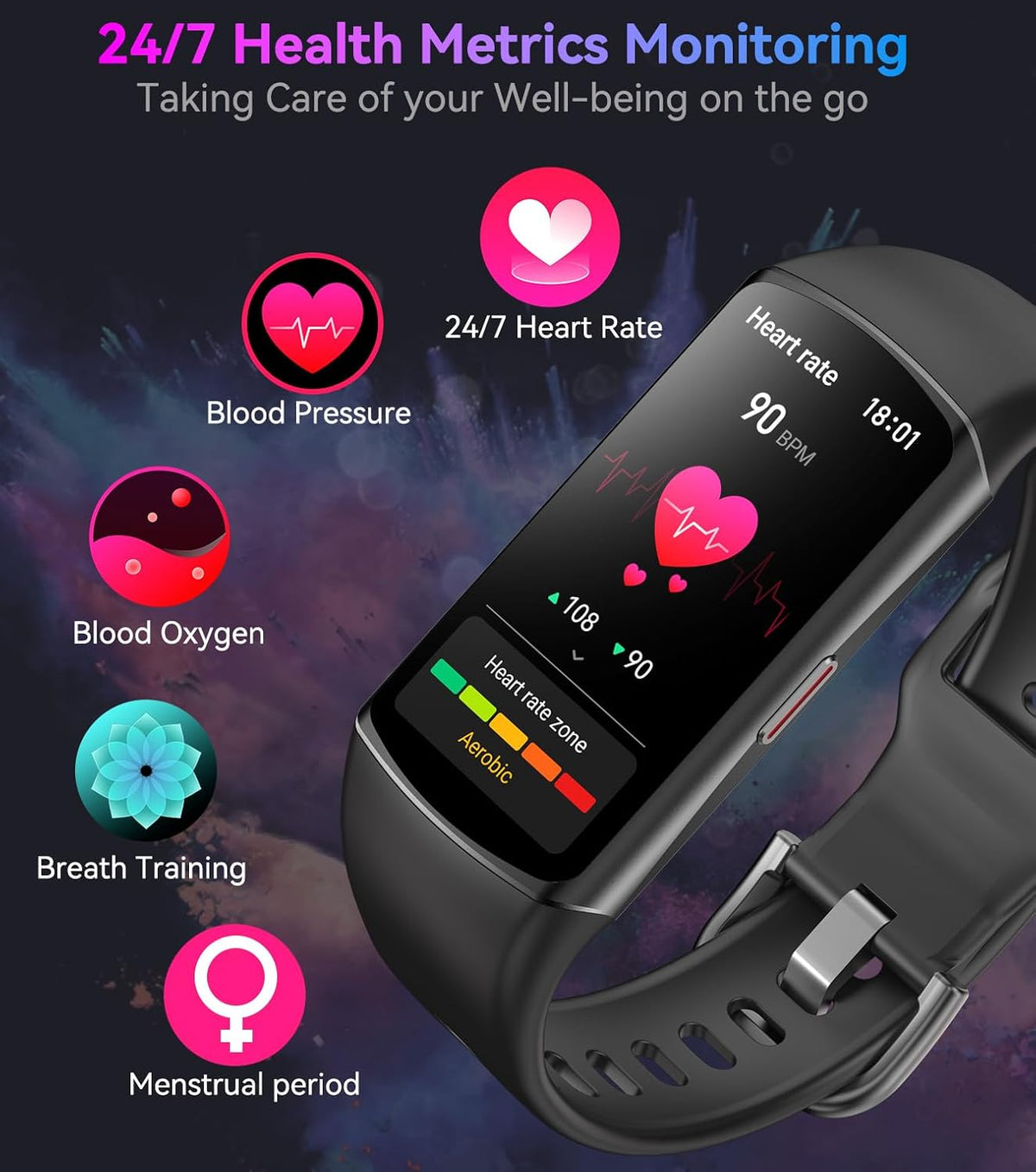 fitness tracker with heart rate blood oxygen blood, side view