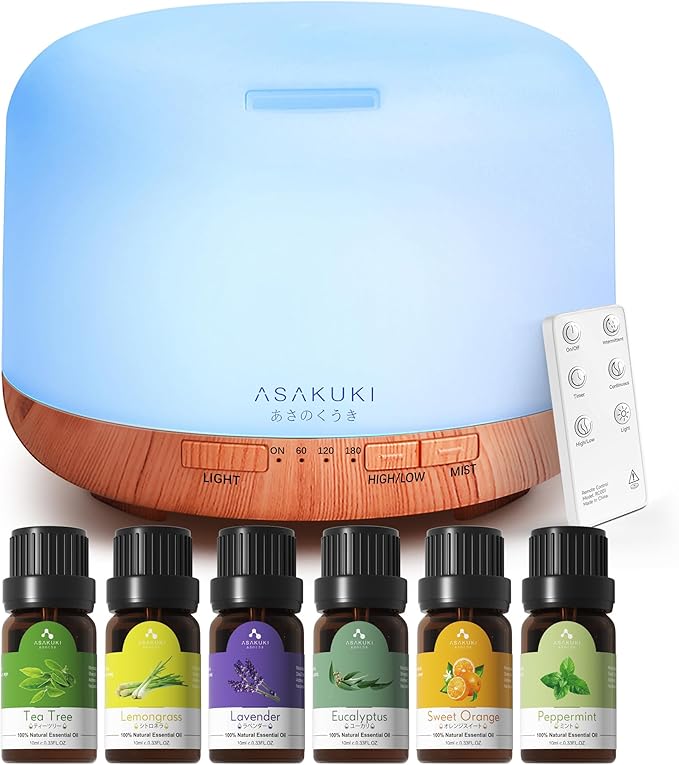 ASAKUKI Oil Diffuser with Essential Oils Set, 500ml Aromatherapy Humidifier by ASAKUKI