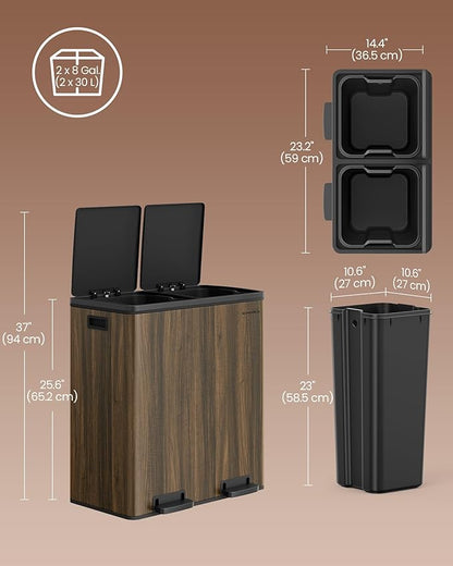 SONGMICS Trash Can, 2 x 8-Gallon Garbage Can - Image 5