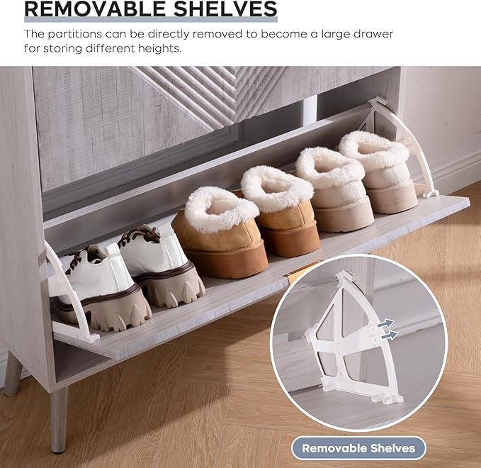 Shoe Cabinet with 2 Flip Drawers, Freestanding Shoe Cabinet Organizer with 4 - Image 5