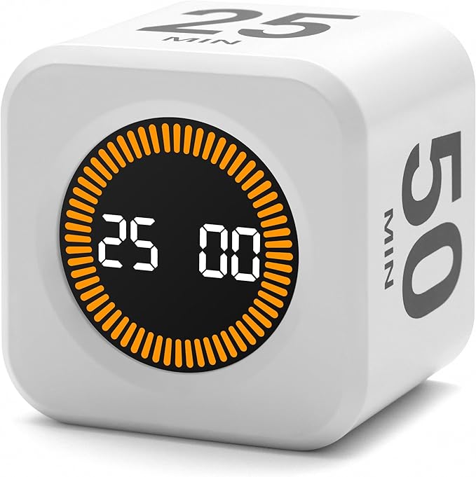 Rotating Productivity Timer 5, 50 Minutes Preset, Desk Cube w/Gravity Sensor by Exlliy