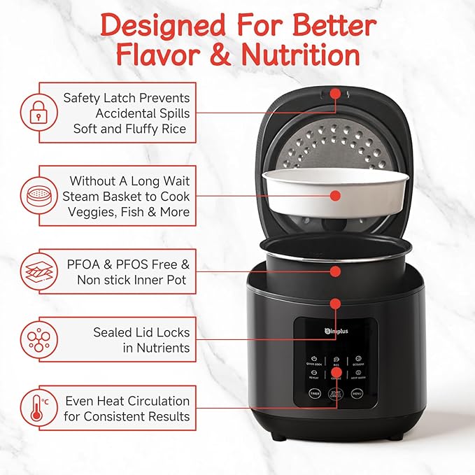 SIMPLUS Rice Cooker 8 Cups Uncooked / 16-Cup Cooked, Large Rice Maker and Warmer - Image 8
