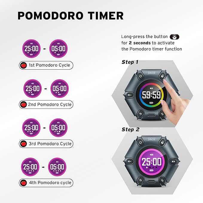 Printers Jack Timer, Visual Pomodoro Timer, Productivity Cube Mute & Vibration - Image 4